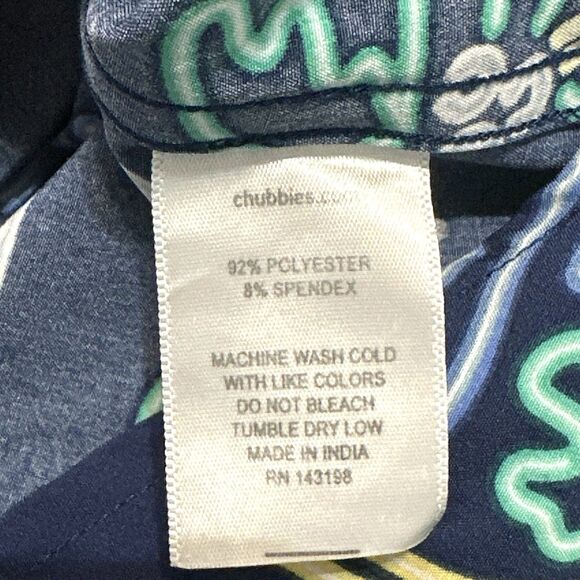 Chubbies Friday Shirt Men's Size Med Navy Neon Lights Button down Short Sleeve - Picture 6 of 7